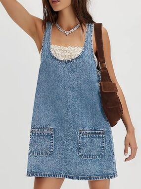Chic Nation Blue Denim Pinafore Dress